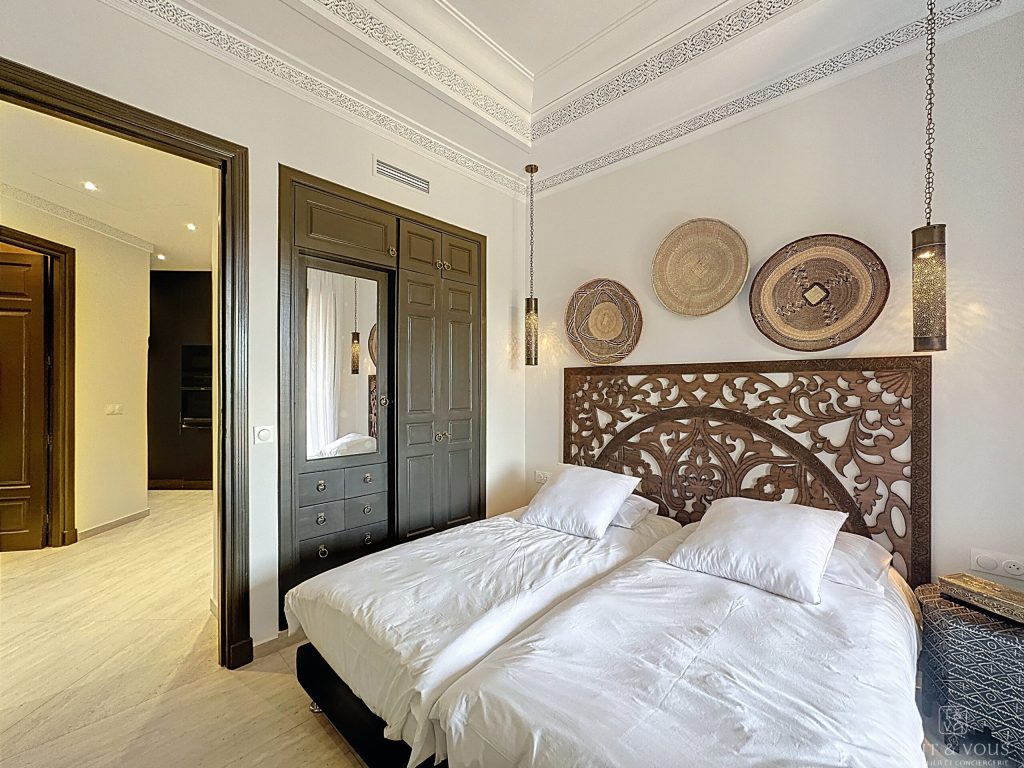 Appartement à vendre – Palmeraie Marrakech | 122 m² | 2 chambres | Meublé | Résidence sécurisée